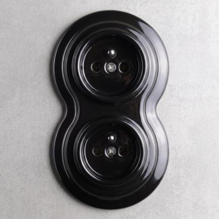 Elhard - Double ceramic retro wall socket with frame 230V black