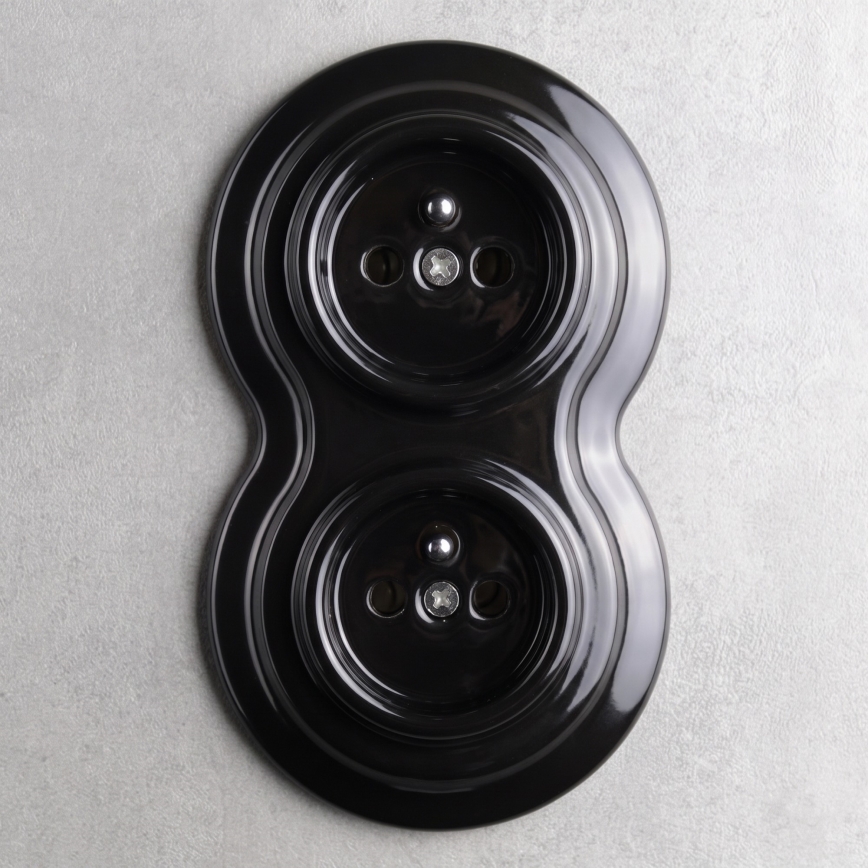 Elhard - Double ceramic retro wall socket with frame 230V black