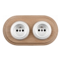 Elhard - Double Ceramic Retro Wall Socket with Frame 230V White/Light Wood