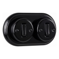 Elhard - Double ceramic retro wall switch with frame No. 1, black