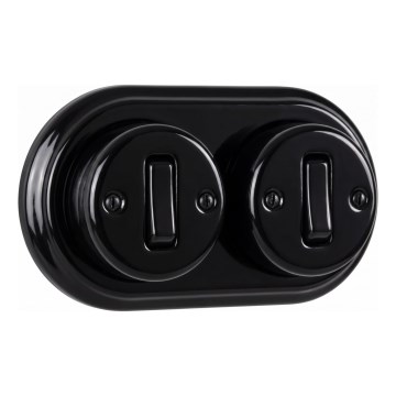 Elhard - Double ceramic retro wall switch with frame No. 1, black