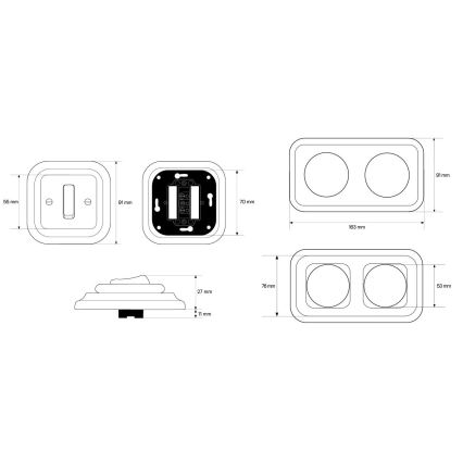 Elhard - Double Retro Ceramic Switch with Frame No. 1, White
