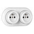 Elhard - Double Retro Ceramic Wall Socket with Frame, 230V, White