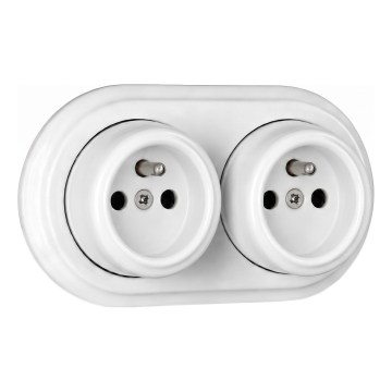 Elhard - Double Retro Ceramic Wall Socket with Frame, 230V, White