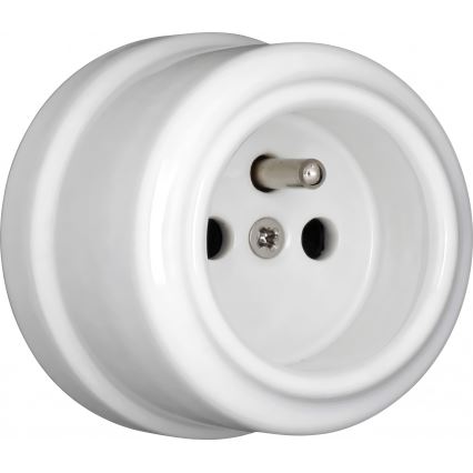 Elhard - Double Retro Ceramic Wall Socket with Frame, 230V, White