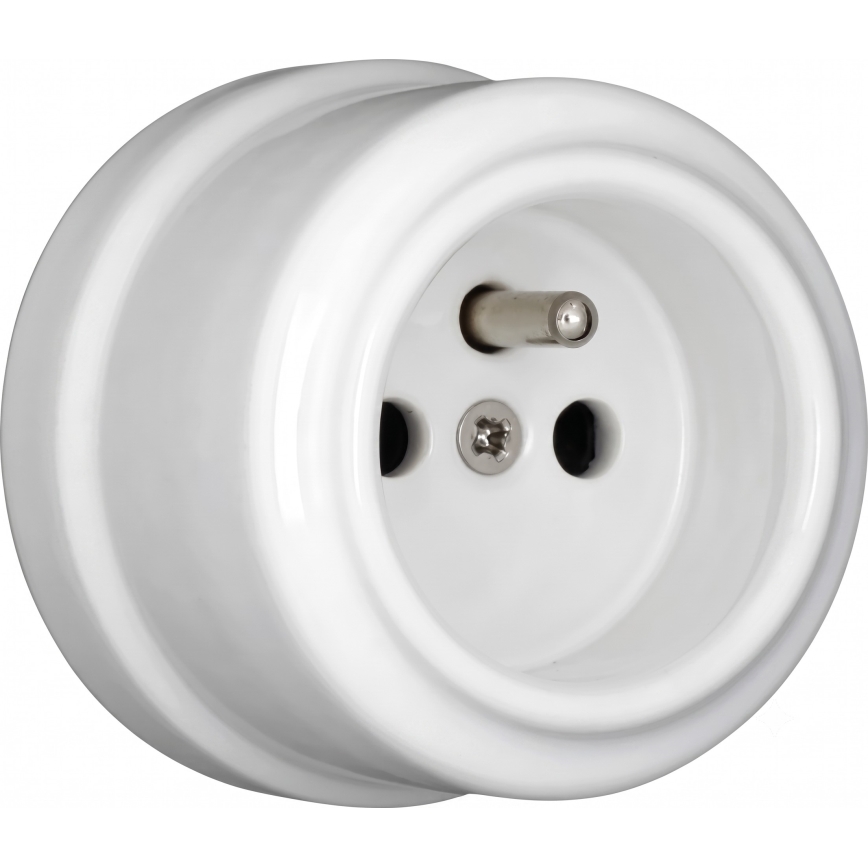 Elhard - Double Retro Ceramic Wall Socket with Frame, 230V, White