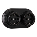 Elhard - Double Wall-Mounted Ceramic Retro SCHUKO Socket with Frame, 230V, Black