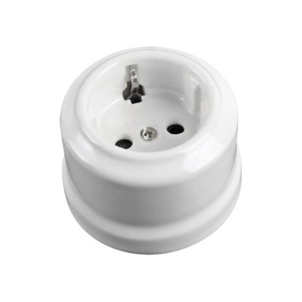 Elhard - Double Wall-Mounted Retro Ceramic SCHUKO Socket with Frame, 230V, White