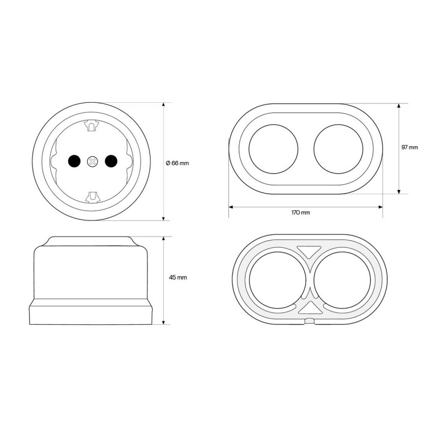 Elhard - Double Wall-Mounted Retro Ceramic SCHUKO Socket with Frame, 230V, White