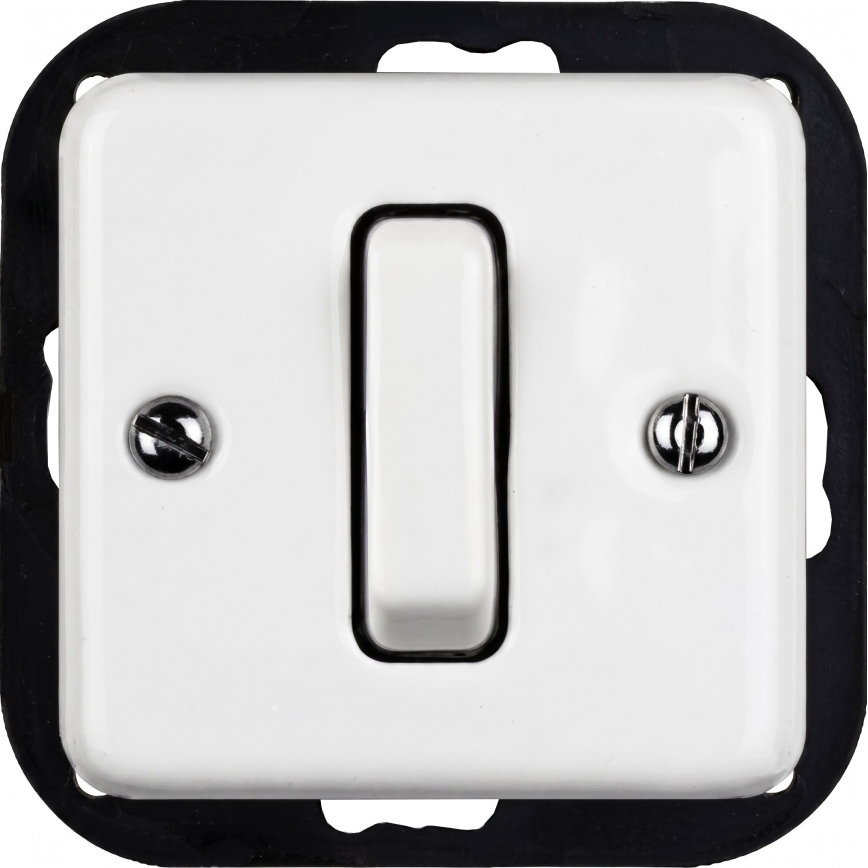 Elhard - Retro ceramic 1-gang single-pole switch No. 1 and 230 V socket with frame, white