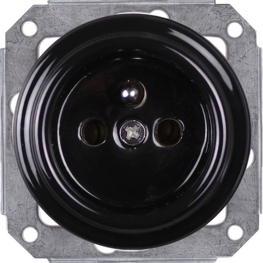 Elhard - Retro ceramic 230V wall socket with frame, black