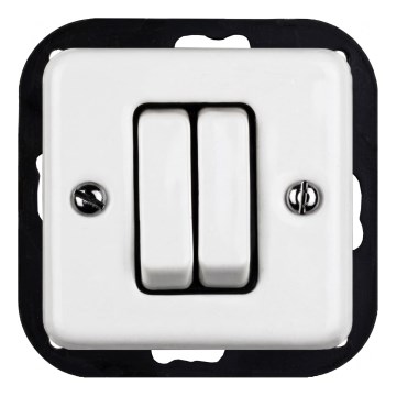 Elhard - Retro Ceramic Double-Gang Staircase Switch, Frameless, No. 6+6, White