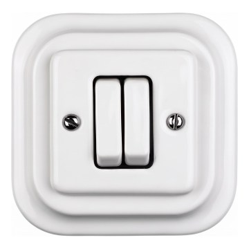 Elhard - Retro Ceramic Double Staircase Switch with Frame No. 6+6, White