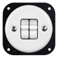 Elhard - Retro ceramic double staircase switch with toggle lever, frameless, No. 6+6, white
