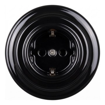 Elhard - Retro ceramic household SCHUKO socket with frame, 230V, black