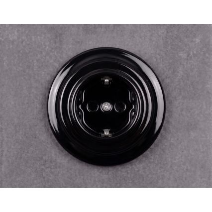 Elhard - Retro ceramic household SCHUKO socket with frame, 230V, black