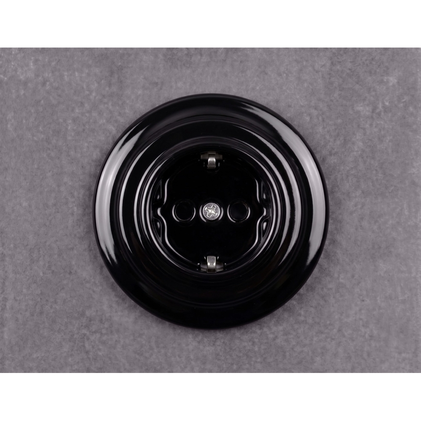 Elhard - Retro ceramic household SCHUKO socket with frame, 230V, black