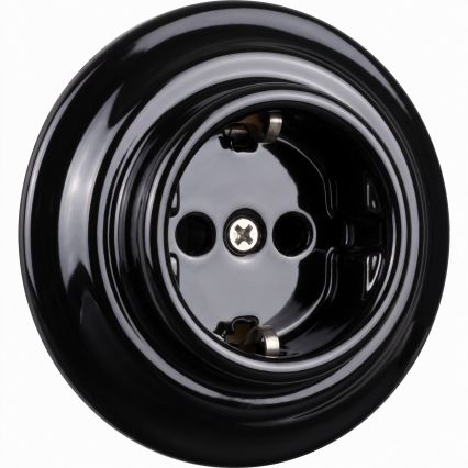 Elhard - Retro ceramic household SCHUKO socket with frame, 230V, black