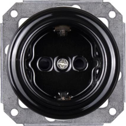 Elhard - Retro ceramic household SCHUKO socket with frame, 230V, black