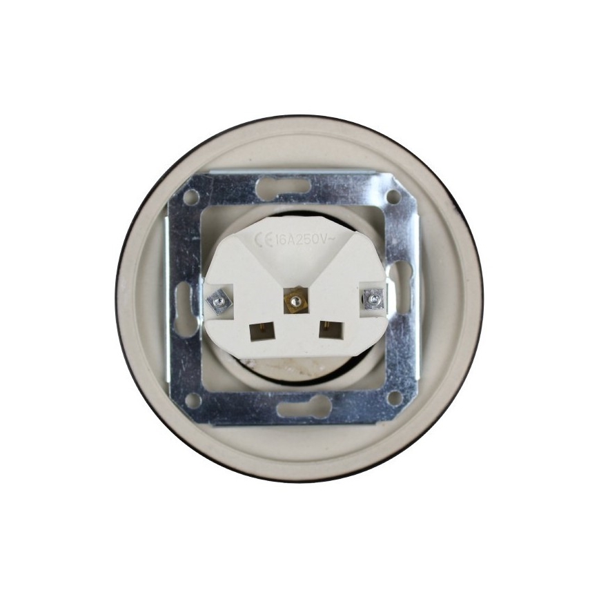 Elhard - Retro ceramic household SCHUKO socket with frame, 230V, black
