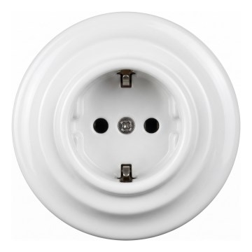 Elhard - Retro ceramic household SCHUKO socket with frame 230V white