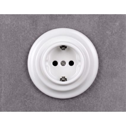 Elhard - Retro ceramic household SCHUKO socket with frame 230V white