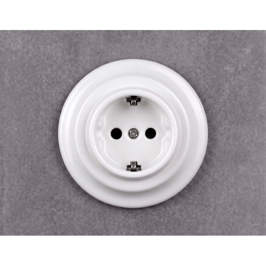 Elhard - Retro ceramic household SCHUKO socket with frame 230V white