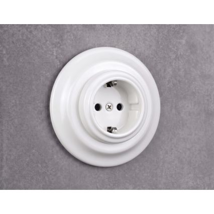 Elhard - Retro ceramic household SCHUKO socket with frame 230V white