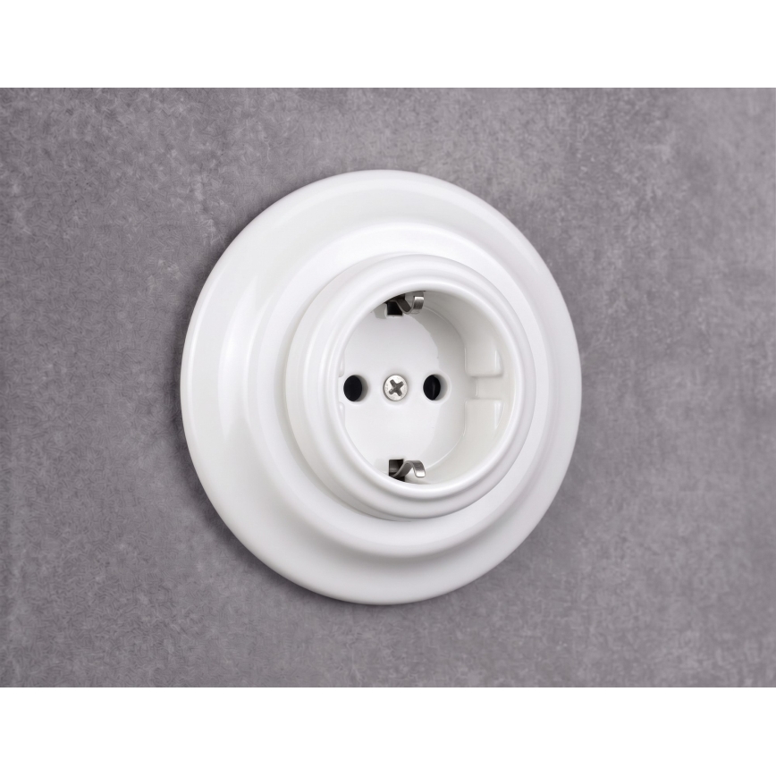 Elhard - Retro ceramic household SCHUKO socket with frame 230V white