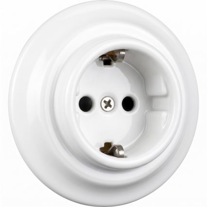 Elhard - Retro ceramic household SCHUKO socket with frame 230V white
