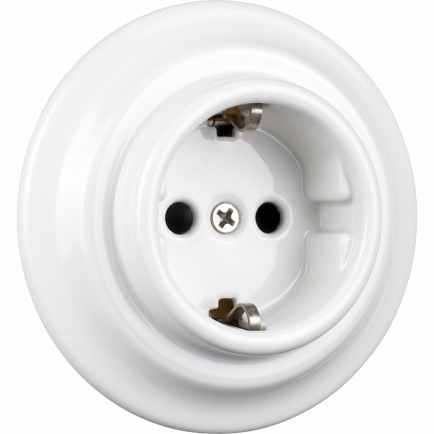 Elhard - Retro ceramic household SCHUKO socket with frame 230V white