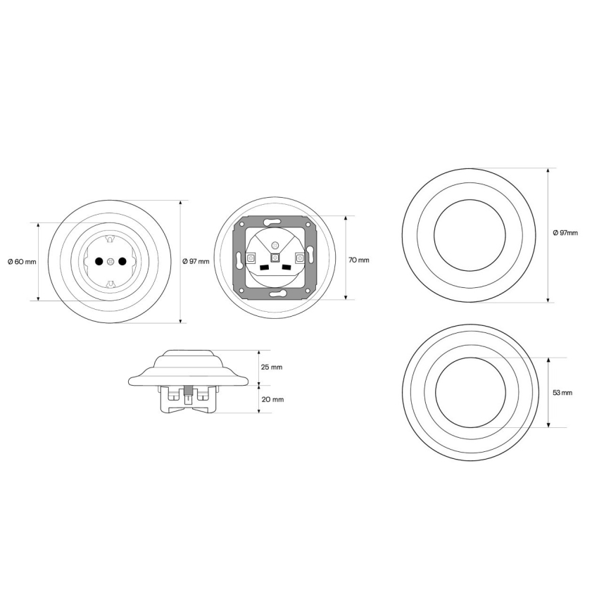 Elhard - Retro ceramic household SCHUKO socket with frame 230V white