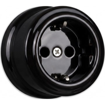 Elhard - Retro Ceramic SCHUKO 230V Wall Socket, Black