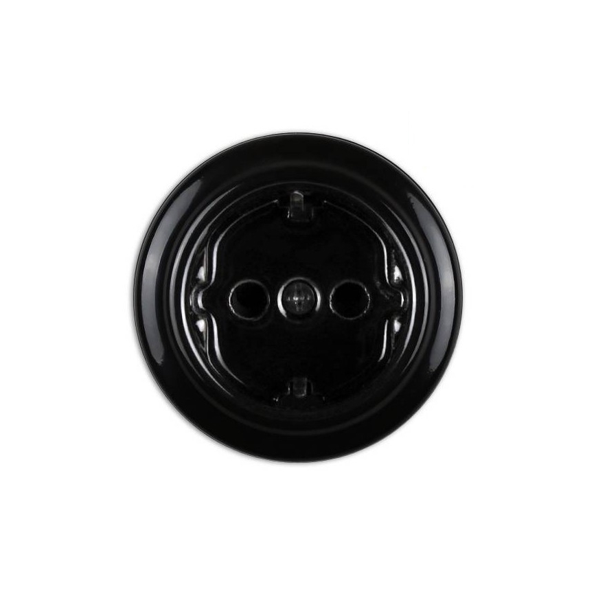 Elhard - Retro Ceramic SCHUKO 230V Wall Socket, Black