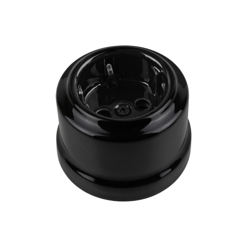 Elhard - Retro Ceramic SCHUKO 230V Wall Socket, Black