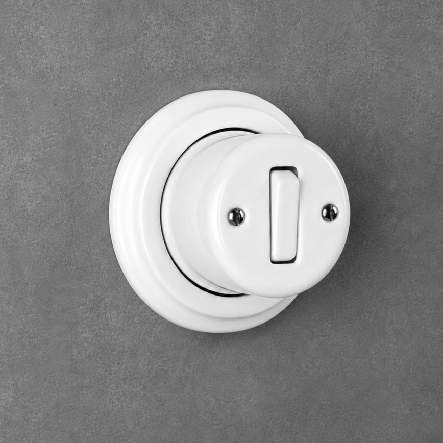 Elhard - Retro Ceramic Single-Gang Wall Switch with Frame No. 1, White