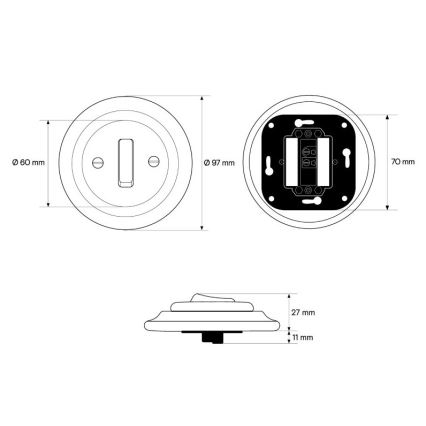 Elhard - Retro Ceramic Single-Pole Frameless Switch No. 1, Black