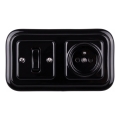Elhard - Retro Ceramic Single-Pole Switch No. 1 and 230V Socket with Frame, Black