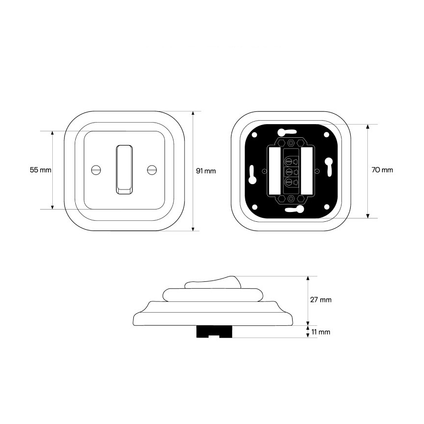 Elhard - Retro Ceramic Single Switch, Frameless, No. 1, White