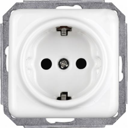 Elhard - Ceramic retro single-pole switch No. 1 and SCHUKO 230V socket with frame, white