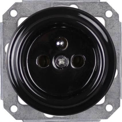 Elhard - Ceramic retro switch No. 1 and 230V socket with black/dark wood frame