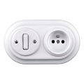 Elhard - Retro ceramic switch No. 1 and 230 V socket with frame, white