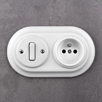 Elhard - Retro ceramic switch No. 1 and 230 V socket with frame, white