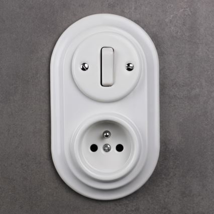 Elhard - Retro ceramic switch No. 1 and 230 V socket with frame, white