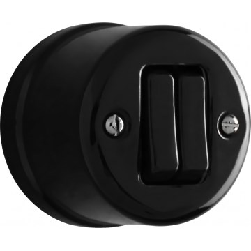 Elhard - Retro Ceramic Two-Gang Staircase Switch No. 6+6, Black