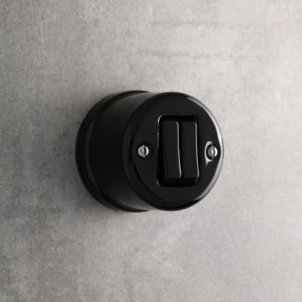Elhard - Retro Ceramic Two-Gang Staircase Switch No. 6+6, Black