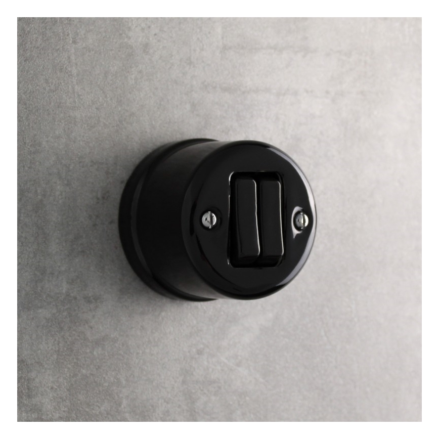 Elhard - Retro Ceramic Two-Gang Staircase Switch No. 6+6, Black