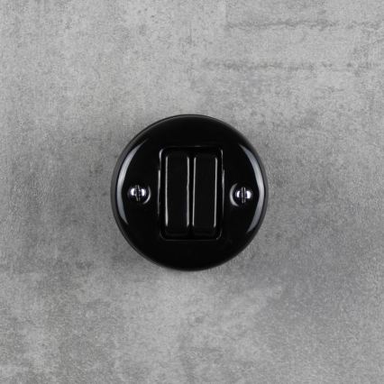 Elhard - Retro Ceramic Two-Gang Staircase Switch No. 6+6, Black