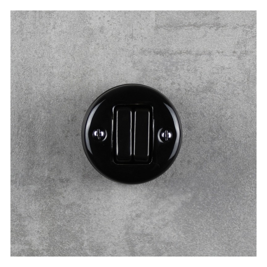 Elhard - Retro Ceramic Two-Gang Staircase Switch No. 6+6, Black