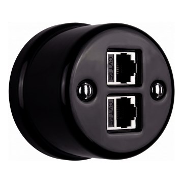 Elhard - Retro Ceramic Wall-Mounted Data Outlet, 2x RJ45, Black
